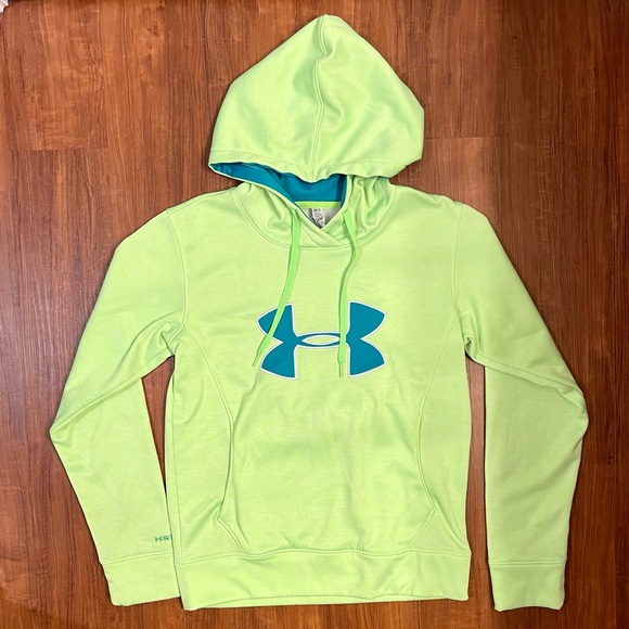 Under Armour Neon Green Pull Over Hoodie Jacket Cold Gear Semi Fitted Size Small - Picture 3 of 8